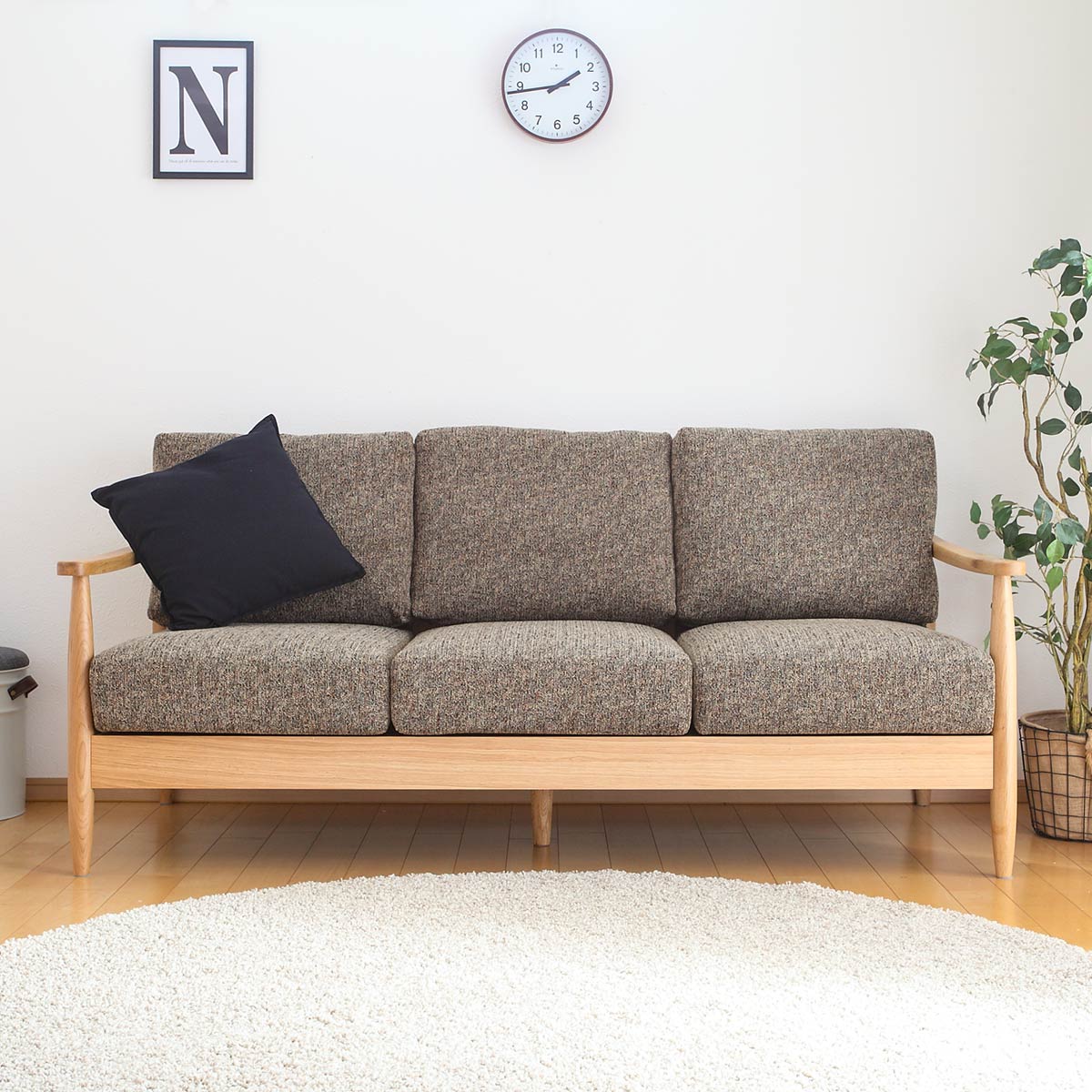 ソファ 三人掛け 幅181cm 木製 洗えるカバー ファブリック （ 開梱設置