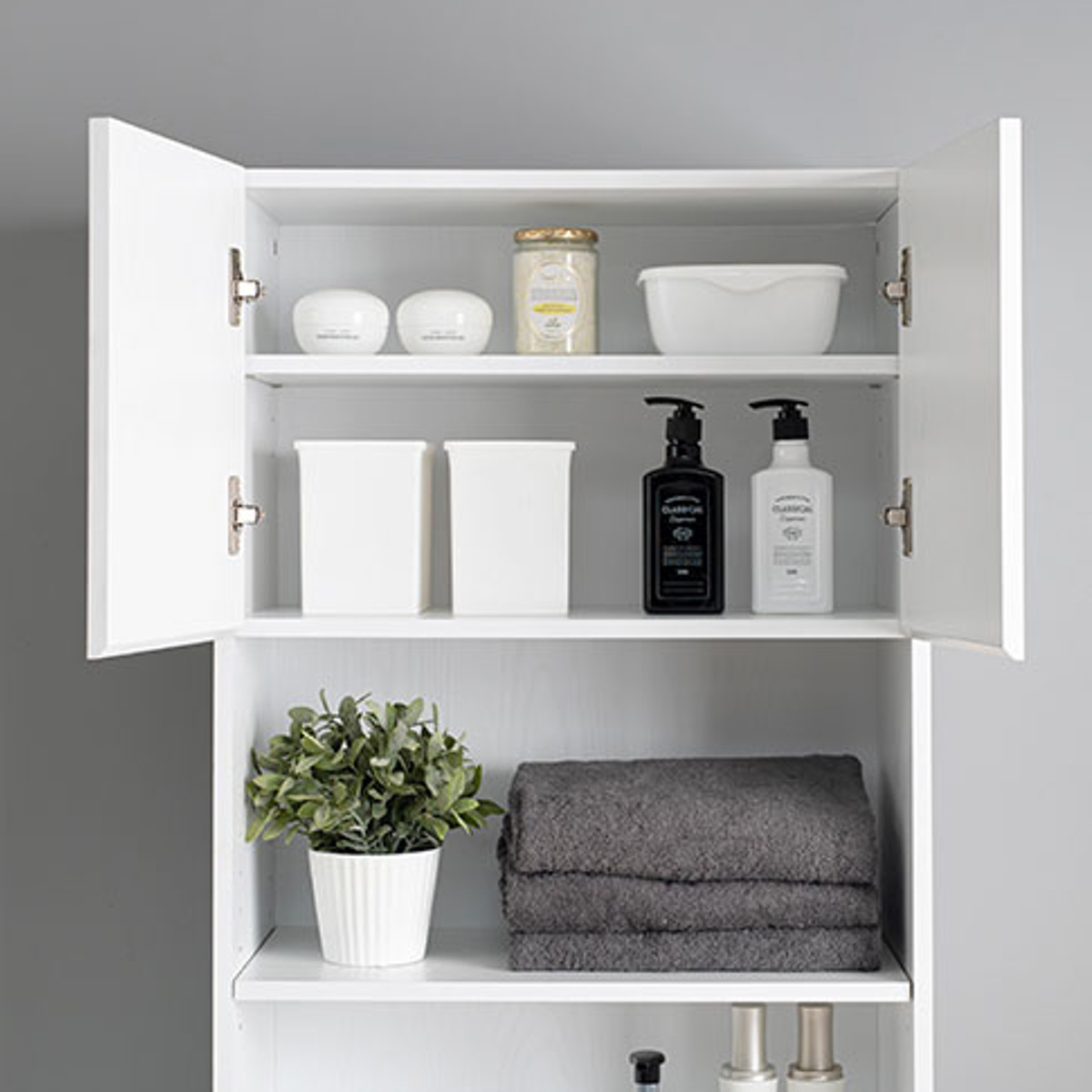 HAGiHARA（萩原） 壁面収納 キャビネット オープン棚付 幅59cm （ 収納