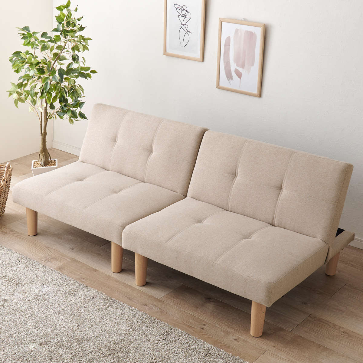 HAGiHARA（萩原） ソファベッド 幅176cm セパレート レザー調