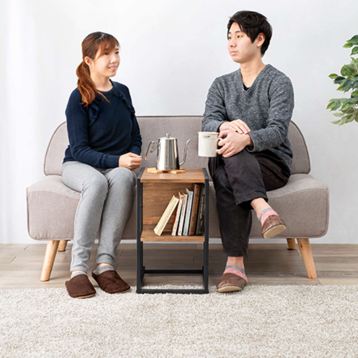 HAGiHARA（萩原） サイドテーブル 2WAY 高さ50cm 木目調 コの字