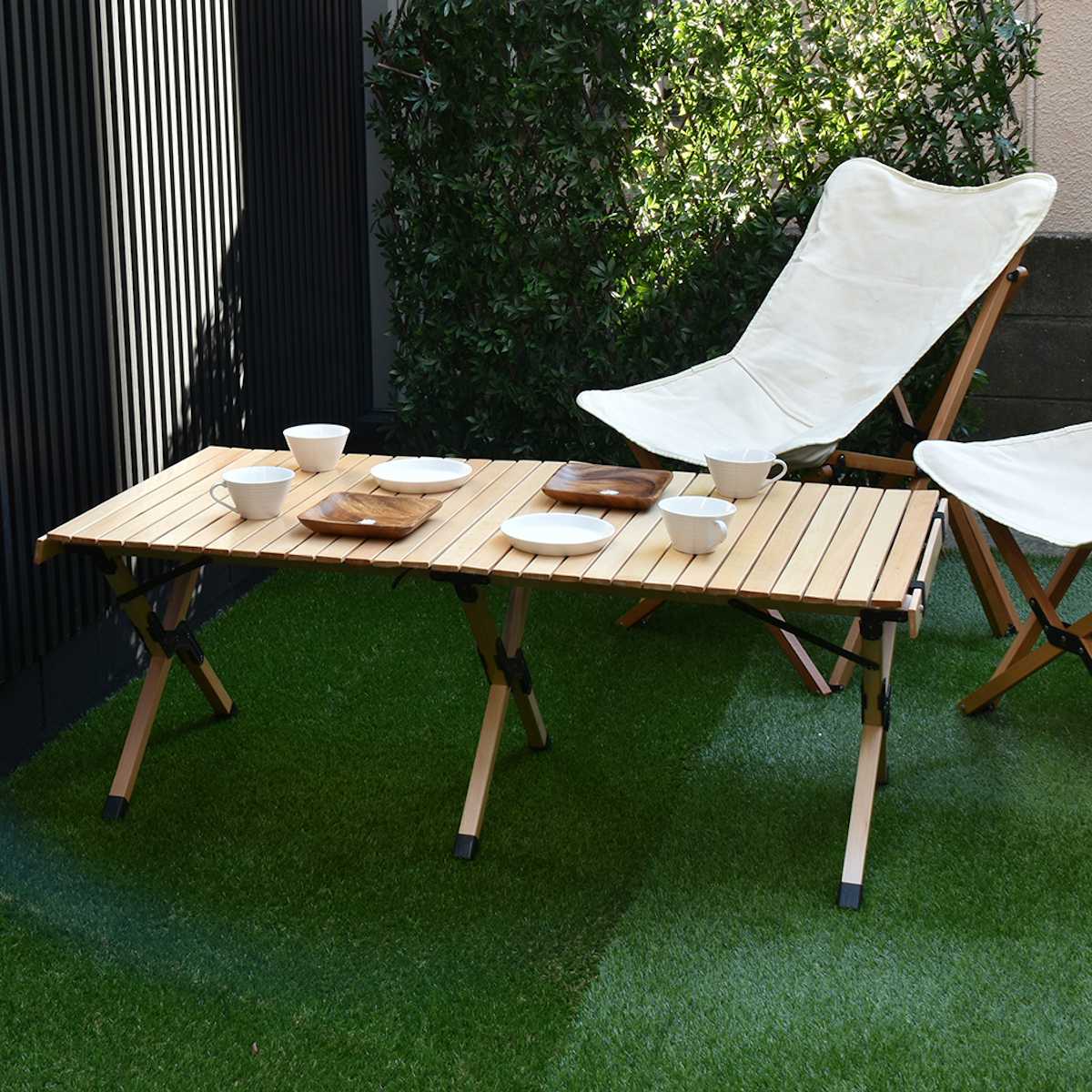 キャンプテーブル 折りたたみ 木製 幅120×奥行60×高さ45cm