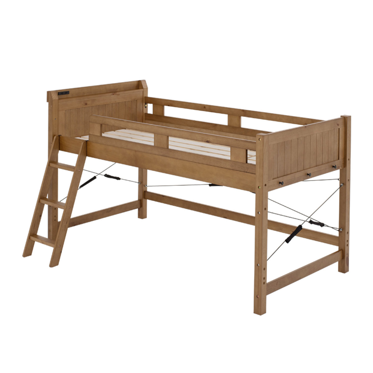 ロフトベッド ベッド下76.5cm 木製 2口コンセント （ ロータイプ シングル ベッド ベット システムベット 天然木 ）｜colorfulbox｜02