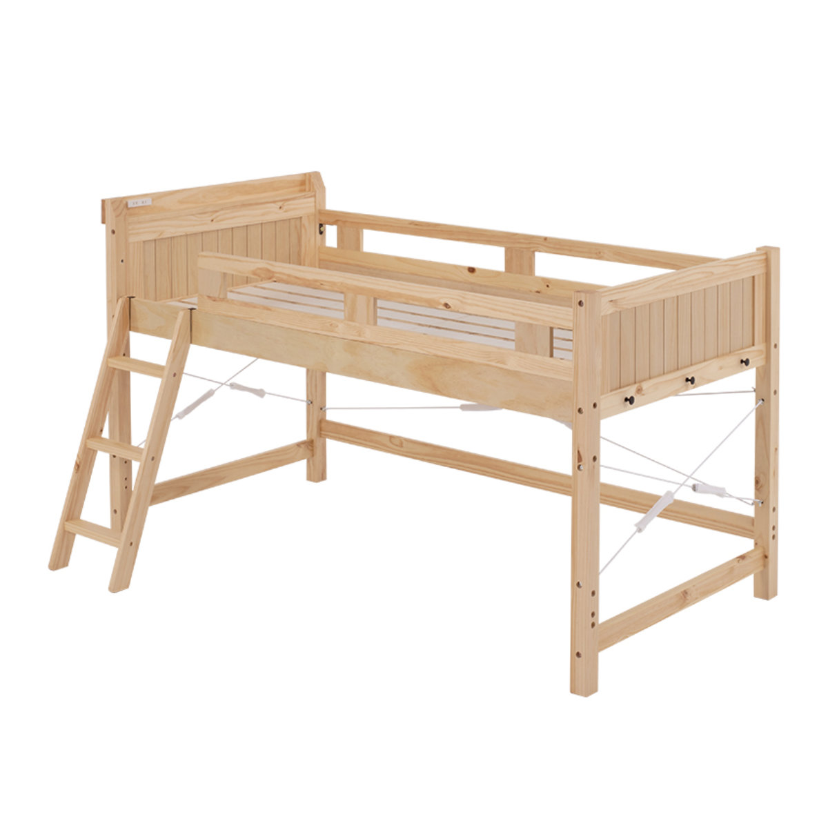 ロフトベッド ベッド下76.5cm 木製 2口コンセント （ ロータイプ シングル ベッド ベット ...