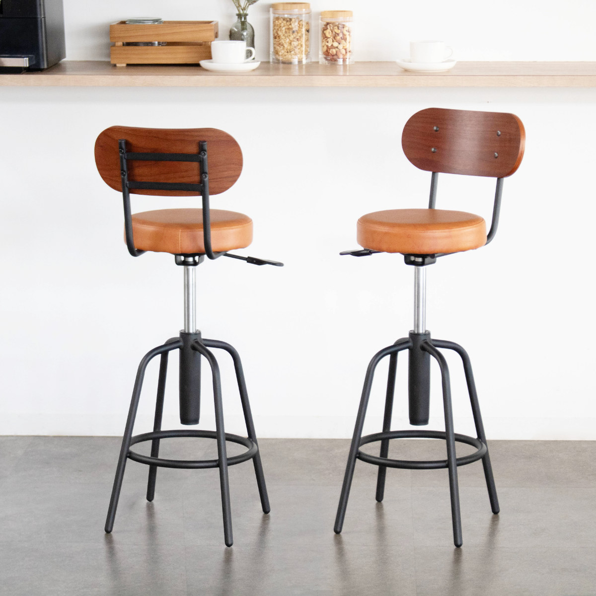 カウンターチェア 2脚セット 座面高61〜71cm 回転 タムチェア （ バー