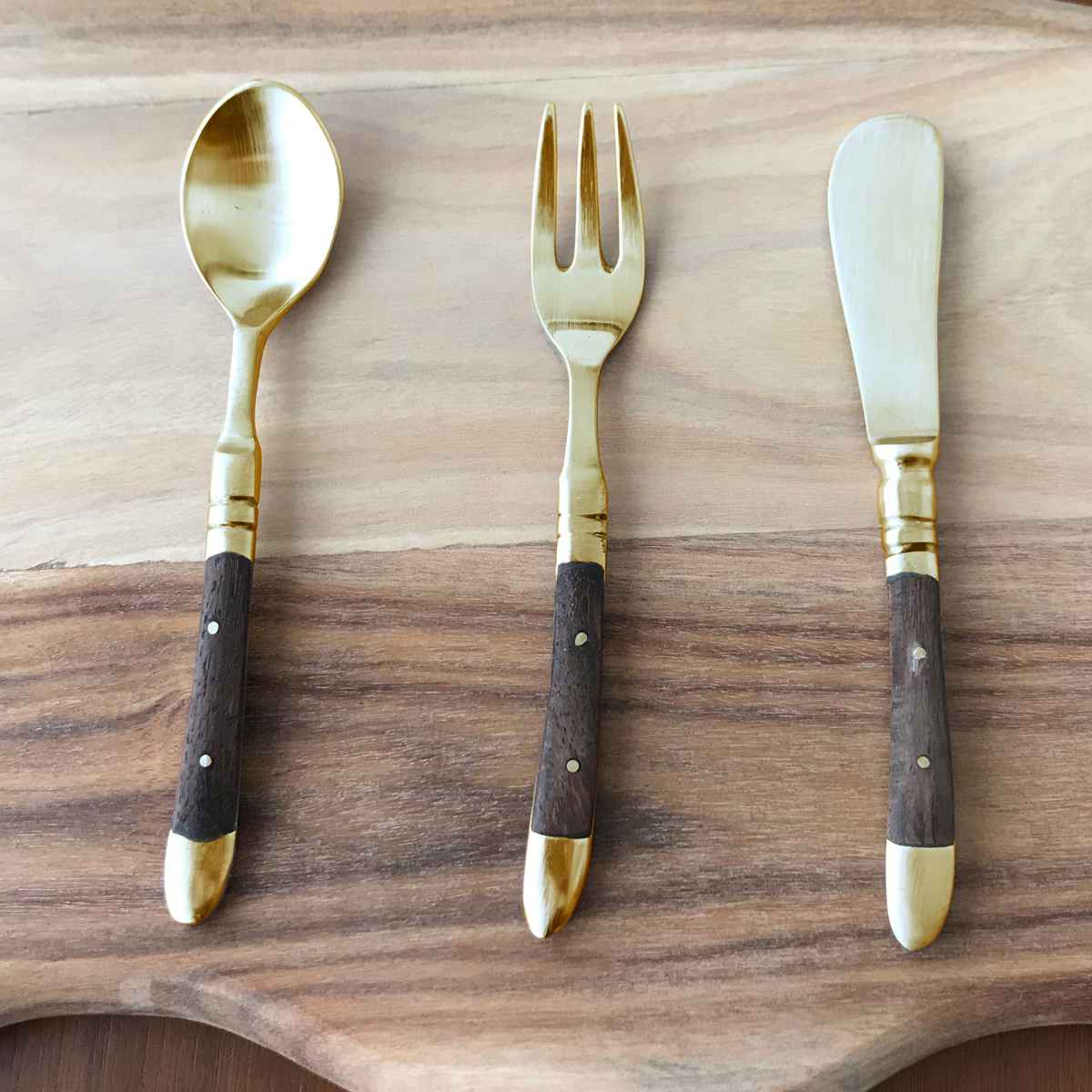 ☆週末お値下げ☆b80 フランスアンティーク　真鍮カトラリーセット ティースプーン 13cm ブラスカトラリー ウッドハンドル 真鍮