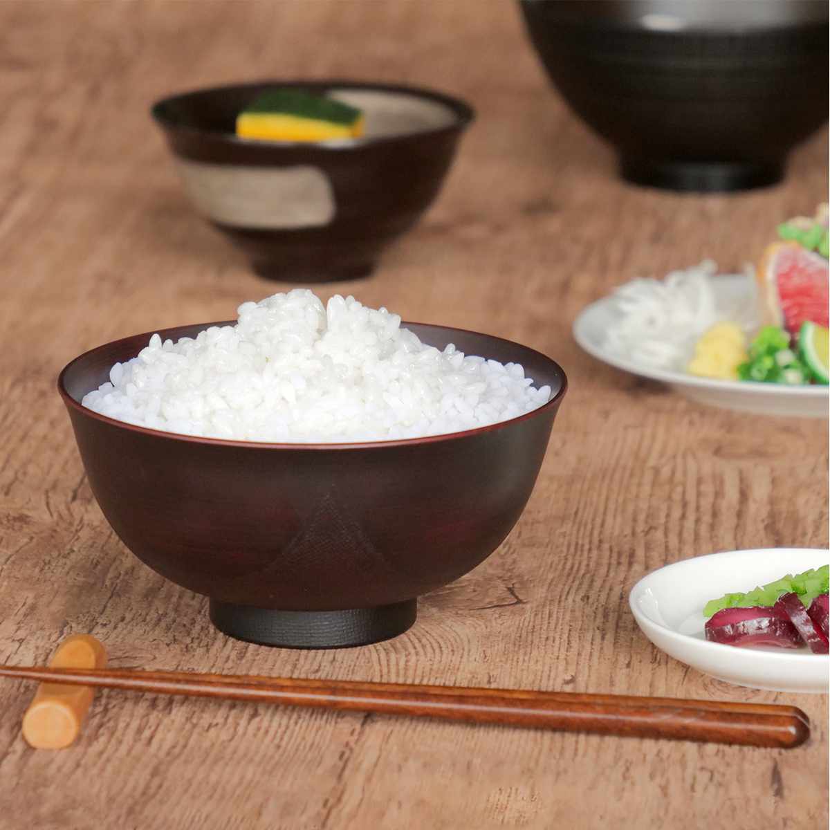 茶椀 14cm 飯椀 布貼り 山中塗 プラスチック （ 食洗機対応 電子レンジ