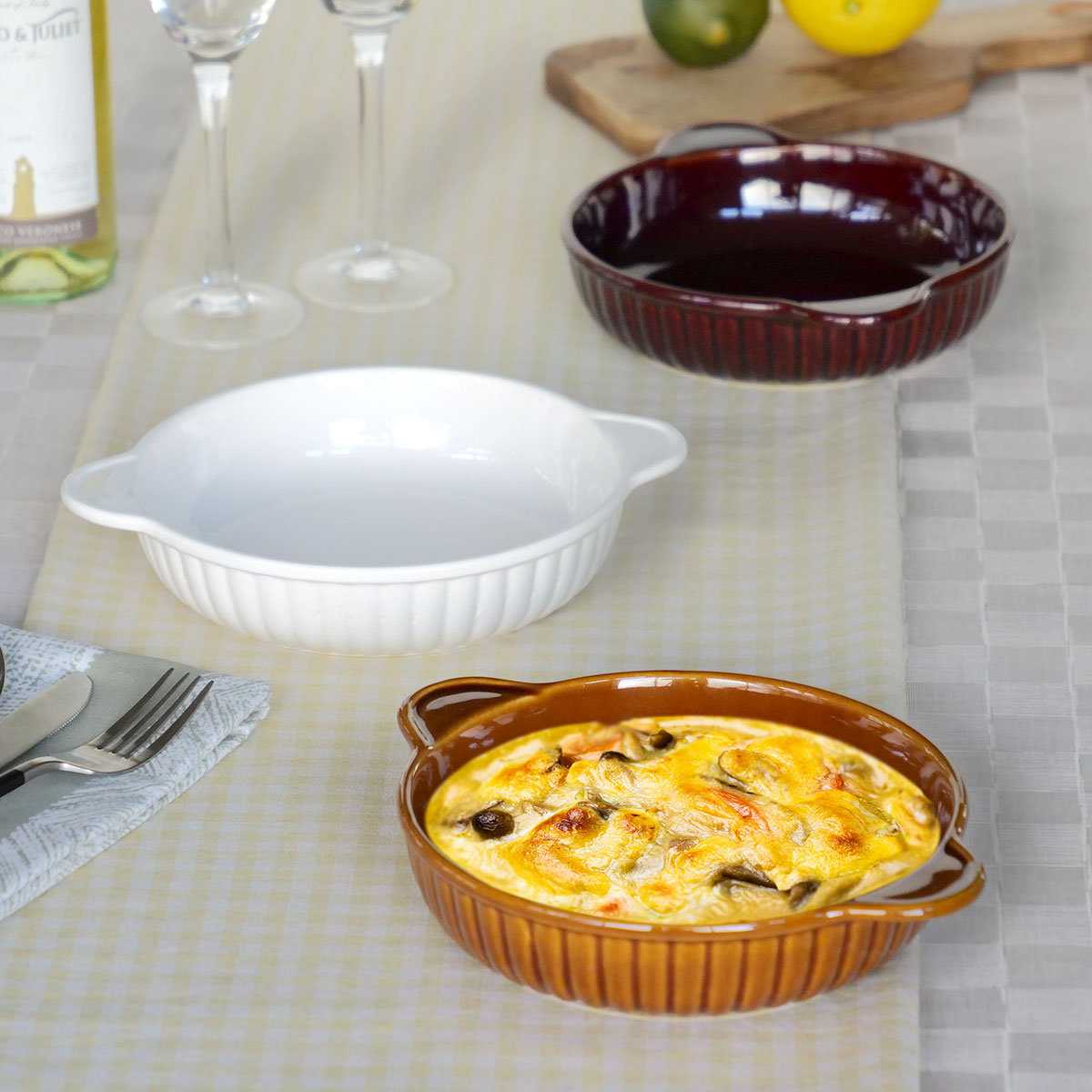 グラタン皿 一人用 丸 16cm 立筋 耐熱 陶器 萬古焼 （ 食洗器対応 電子