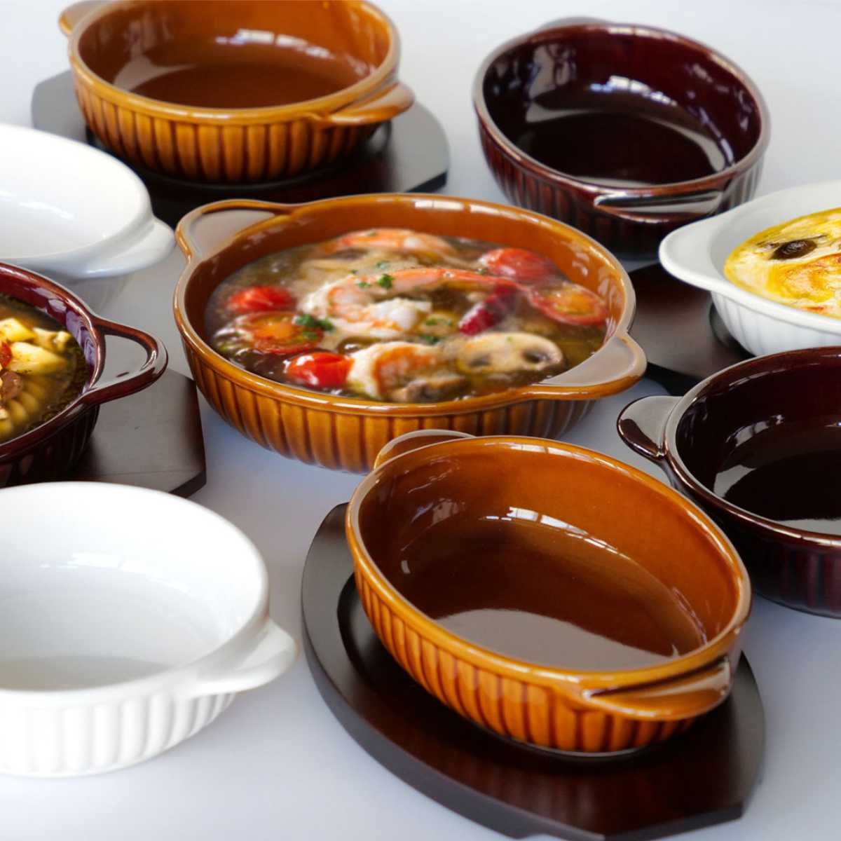 グラタン皿 オーバル 21cm 立筋 耐熱 陶器 萬古焼 （ 食洗器対応 電子