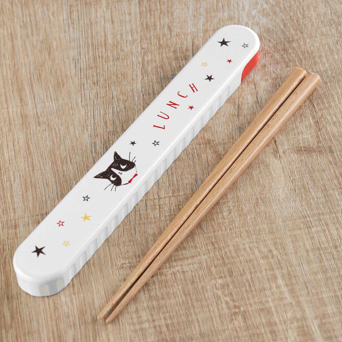 ナカノ 箸箱セット 19.5cm ハッピーキャット レッド （ 箸 箸箱 お箸