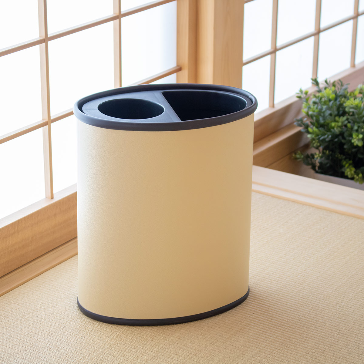 ゴミ箱 3.8L×2 レザー巻 分別タイプ （ ごみ箱 7.6L 2分別 レザー調 奥行19.5 スリム 小さい リビング 楕円 分別 モダン オフィス ）_14