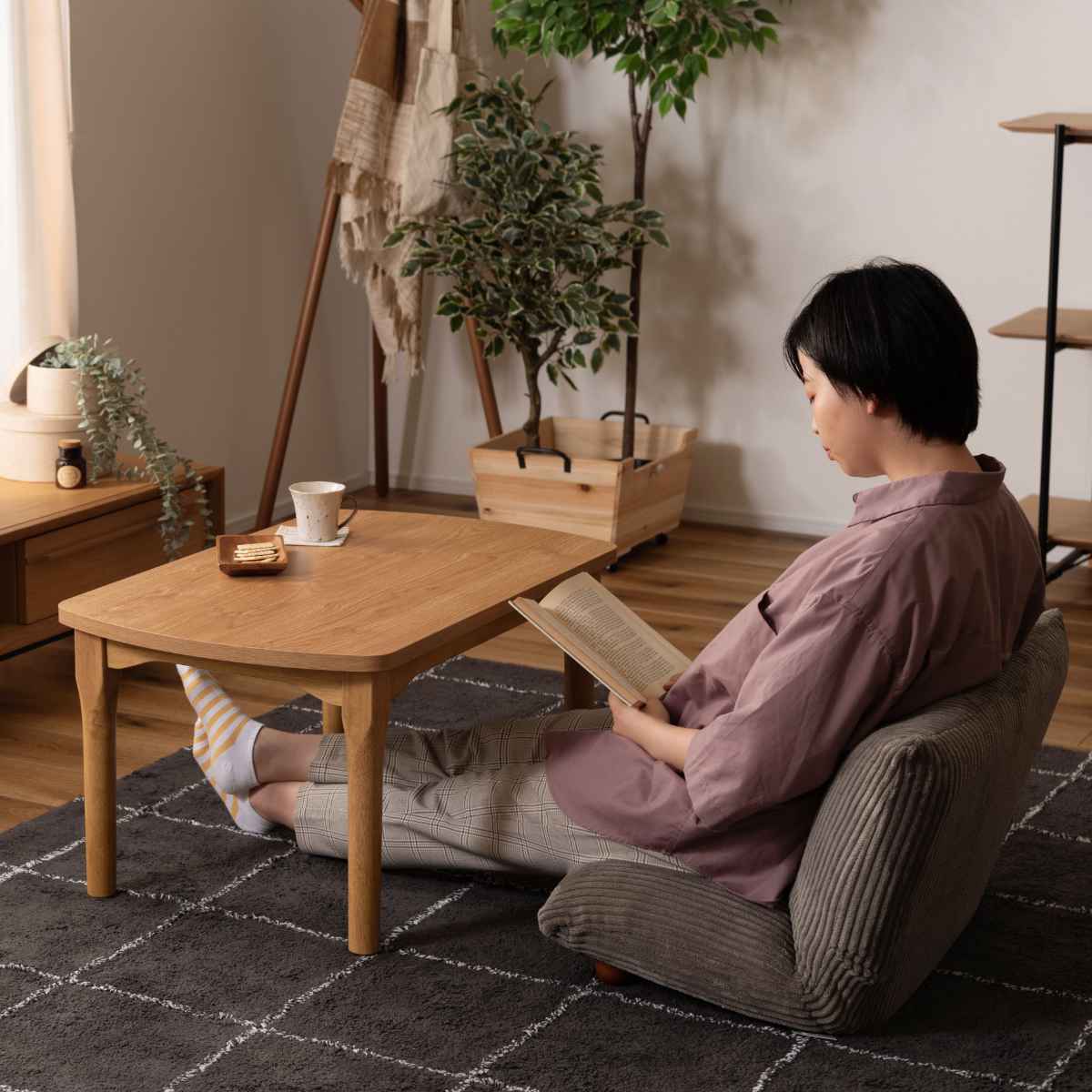 HAGiHARA（萩原） デスクこたつ 2WAY 高さ調節 幅80cm 木製 （ ハイ