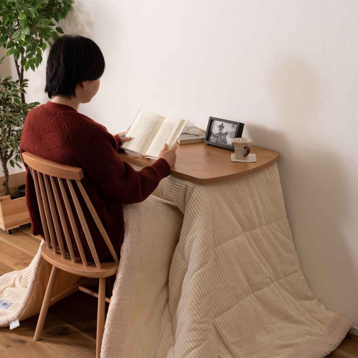 HAGiHARA（萩原） デスクこたつ 2WAY 高さ調節 幅80cm 木製 （ ハイ