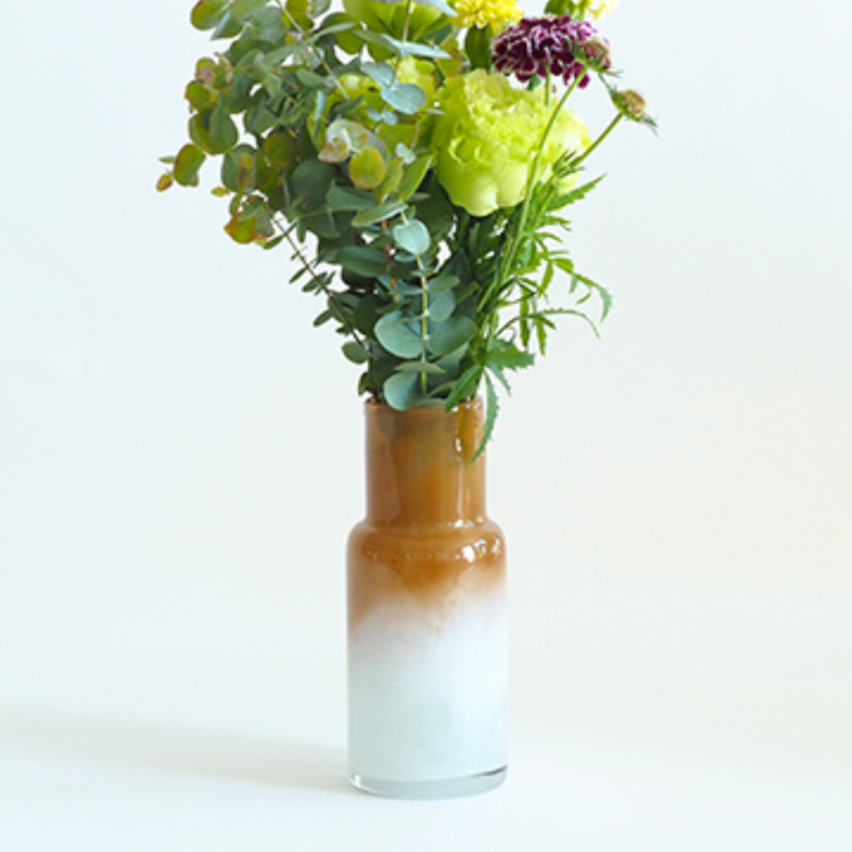 花瓶 DGボトルベース 直径7.5×高さ18cm ホワイトブラウン ガラス