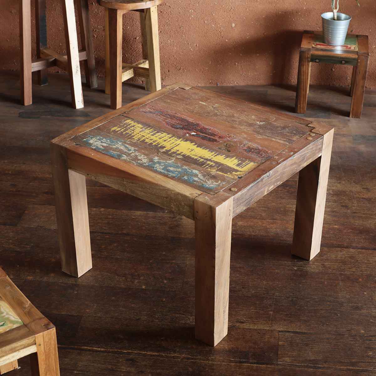 ローテーブル ボート古材 幅60cm 木製 正方形 （ テーブル センターテーブル ミニテーブル コンパクト ）