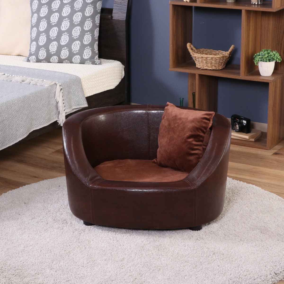 ペットソファ 幅66.5cm レザー調 クッション カバー （ ペットベッド 犬 猫 ペット家具 ペット用 ベッド ソファー ）の画像