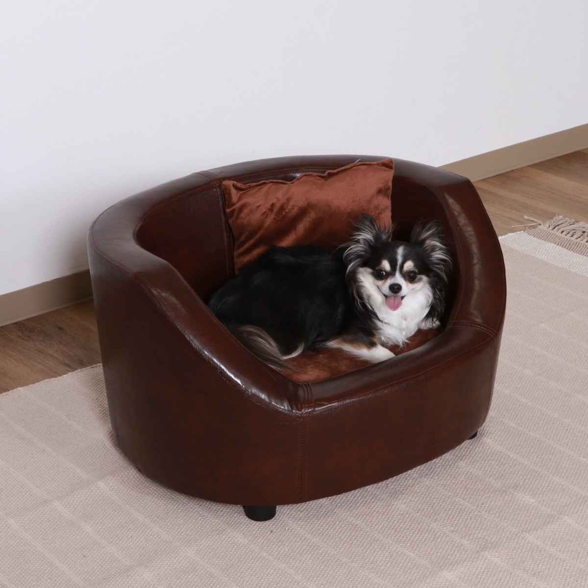 ペットソファ 幅66.5cm レザー調 クッション カバー （ ペットベッド 犬 猫 ペット家具 ペット用 ベッド ソファー ）の画像