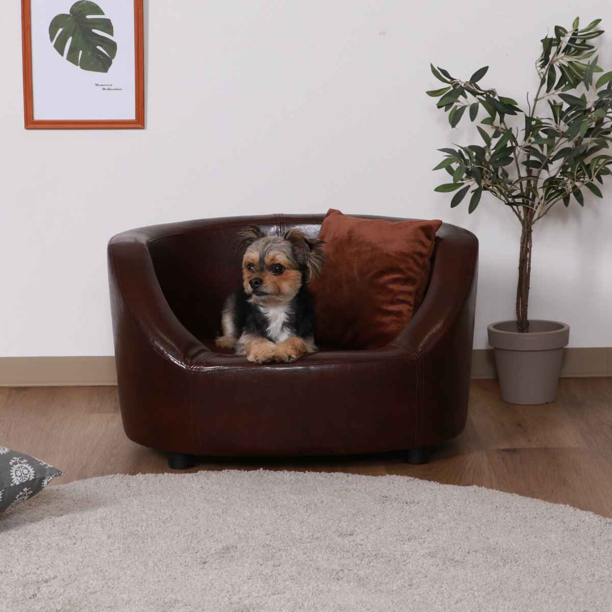 ペットソファ 幅66.5cm レザー調 クッション カバー （ ペットベッド 犬 猫 ペット家具 ペット用 ベッド ソファー ）の画像