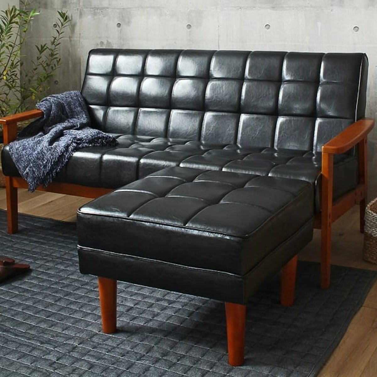 岩附 オットマン 高さ40cm レザー調 木製 （ チェア スツール 1人掛け