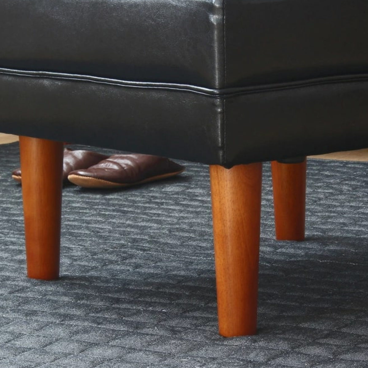 岩附 オットマン 高さ40cm レザー調 木製 （ チェア スツール 1人掛け