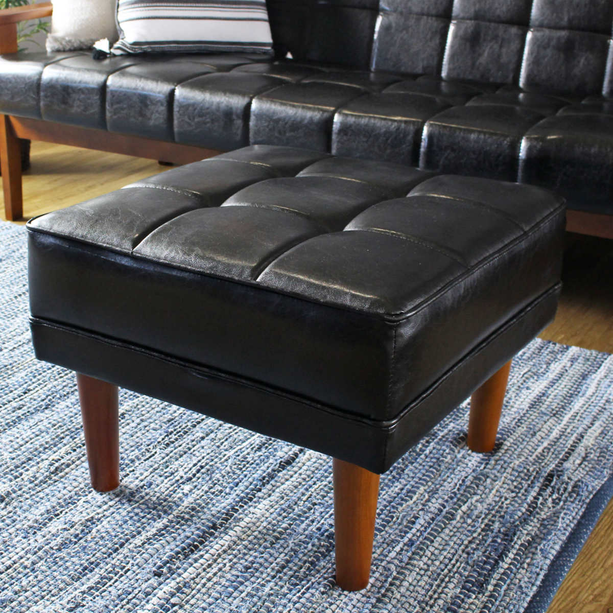 岩附 オットマン 高さ40cm レザー調 木製 （ チェア スツール 1人掛け