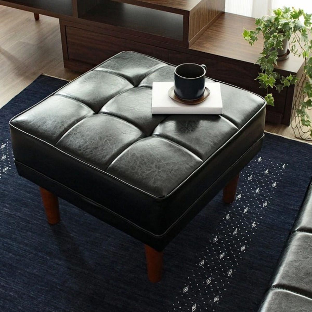 岩附 オットマン 高さ40cm レザー調 木製 （ チェア スツール 1人掛け