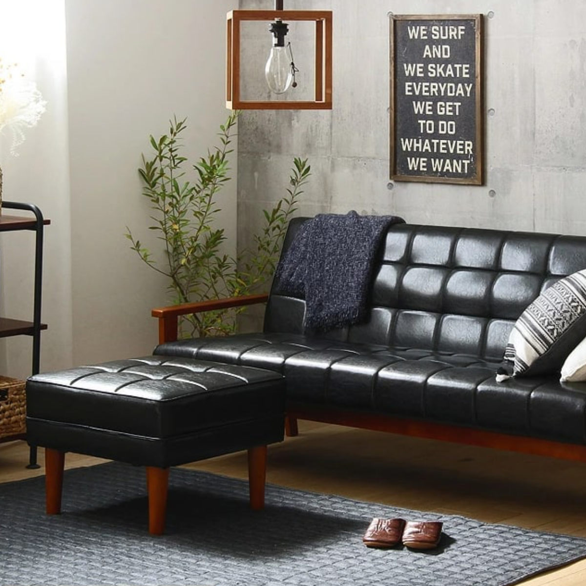 岩附 オットマン 高さ40cm レザー調 木製 （ チェア スツール 1人掛け