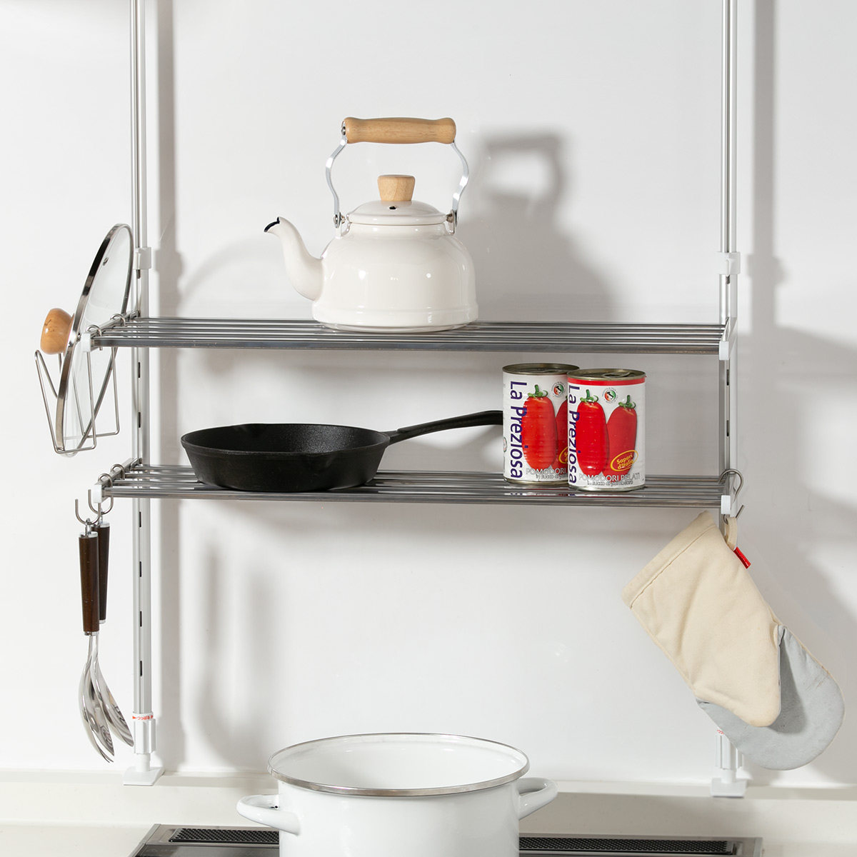 収納ラック 伸縮 つっぱり棚 2段 幅60cm アクセサリー2点セット