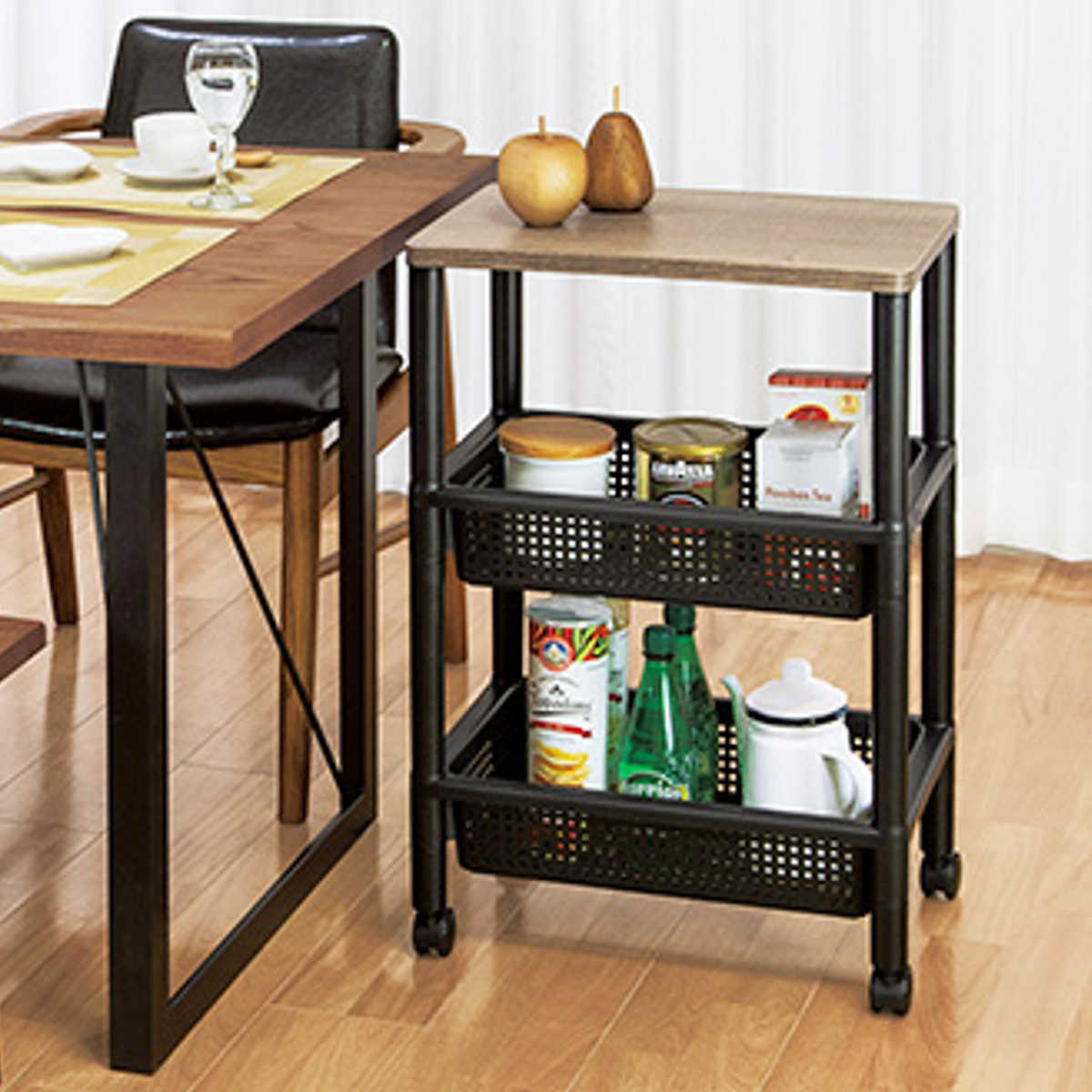 1072 オールドカリモク　キャスターワゴン　陳列台　作業台　キッチン　テーブル 1072 オールドカリモク キャスターワゴン 陳列台 作業台 キッチン テーブル