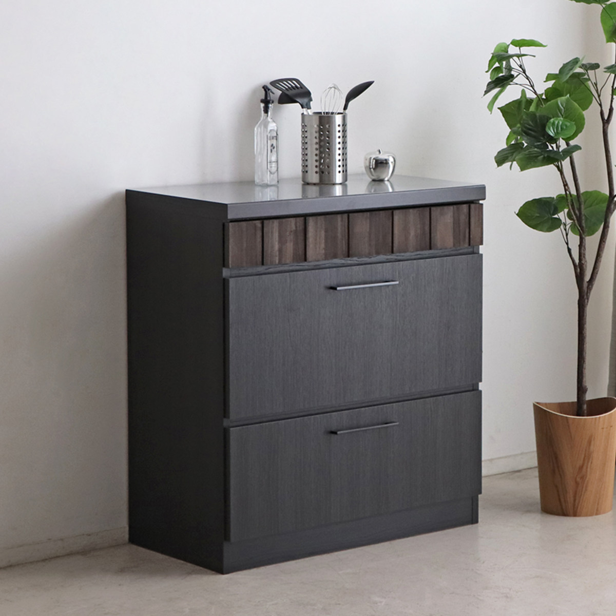 キッチンカウンター 引出しタイプ ステンレストップ RESE 幅80cm （ キッチン収納 収納 カウンター 棚 引出し 無垢 ）