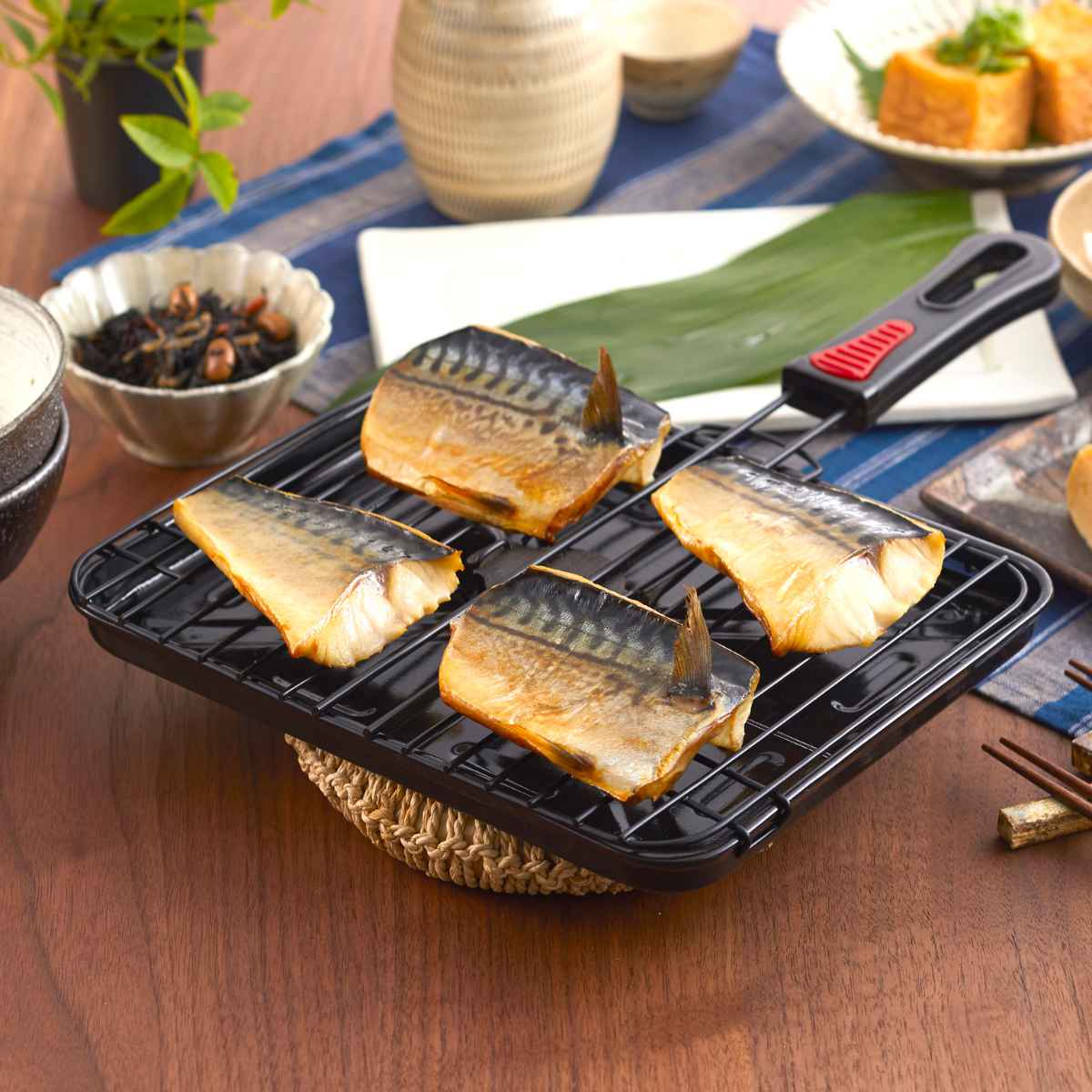 NO420 長皿　丸紋　切込焼・須恵焼 竹原製缶 魚焼き網 ガス火専用 セラグリル ストレートL （ Siセンサー