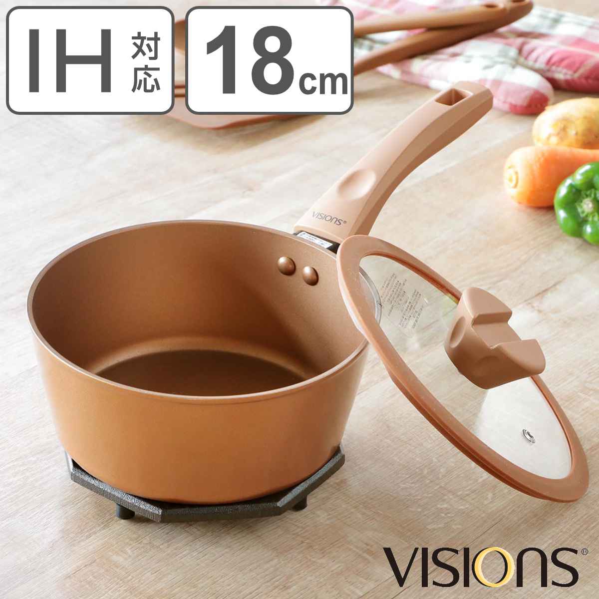 �Ў�� 18cm IH�Ή� VISIONS GOLD Coating �\�[�X�p�� �i �Ȃ� ���� �K�X�ΑΉ� �I�[���M���Ή� 1�l�p�� �K���X�W�t�� ���� �~���N�p�� �j