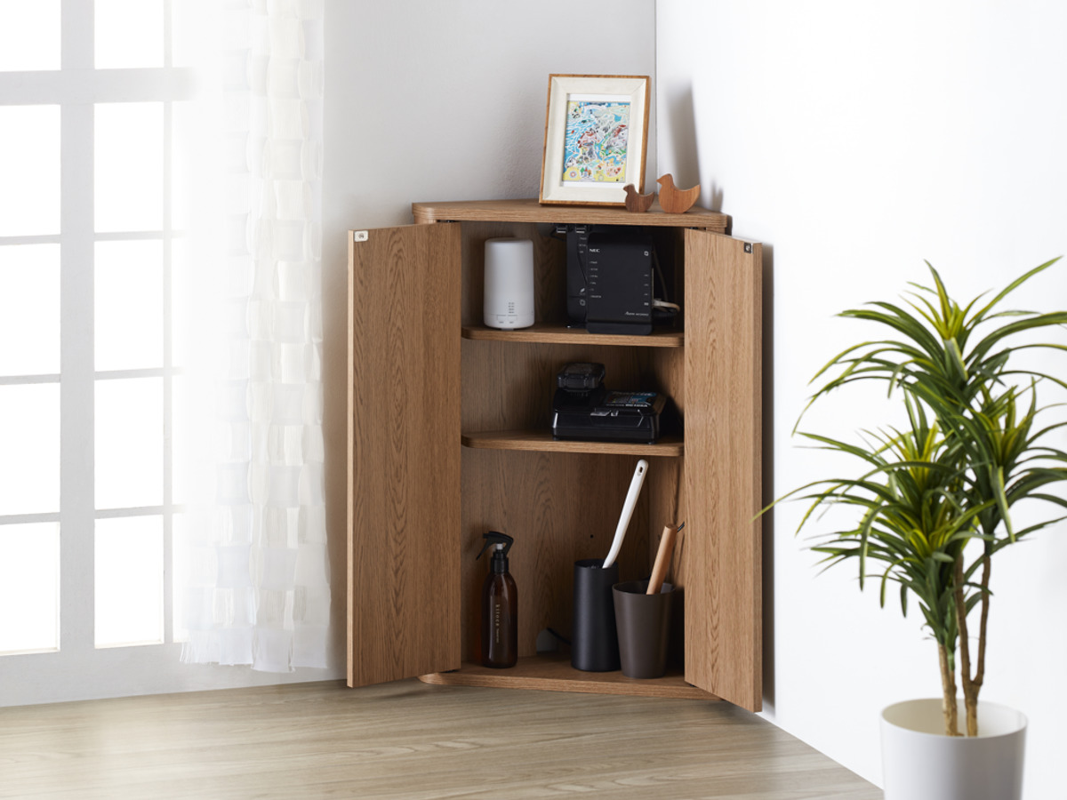 ルーター収納 ラック コーナー型 エルフォルム 幅39cm （ 収納 棚 コーナー ルーター モデム ）の画像