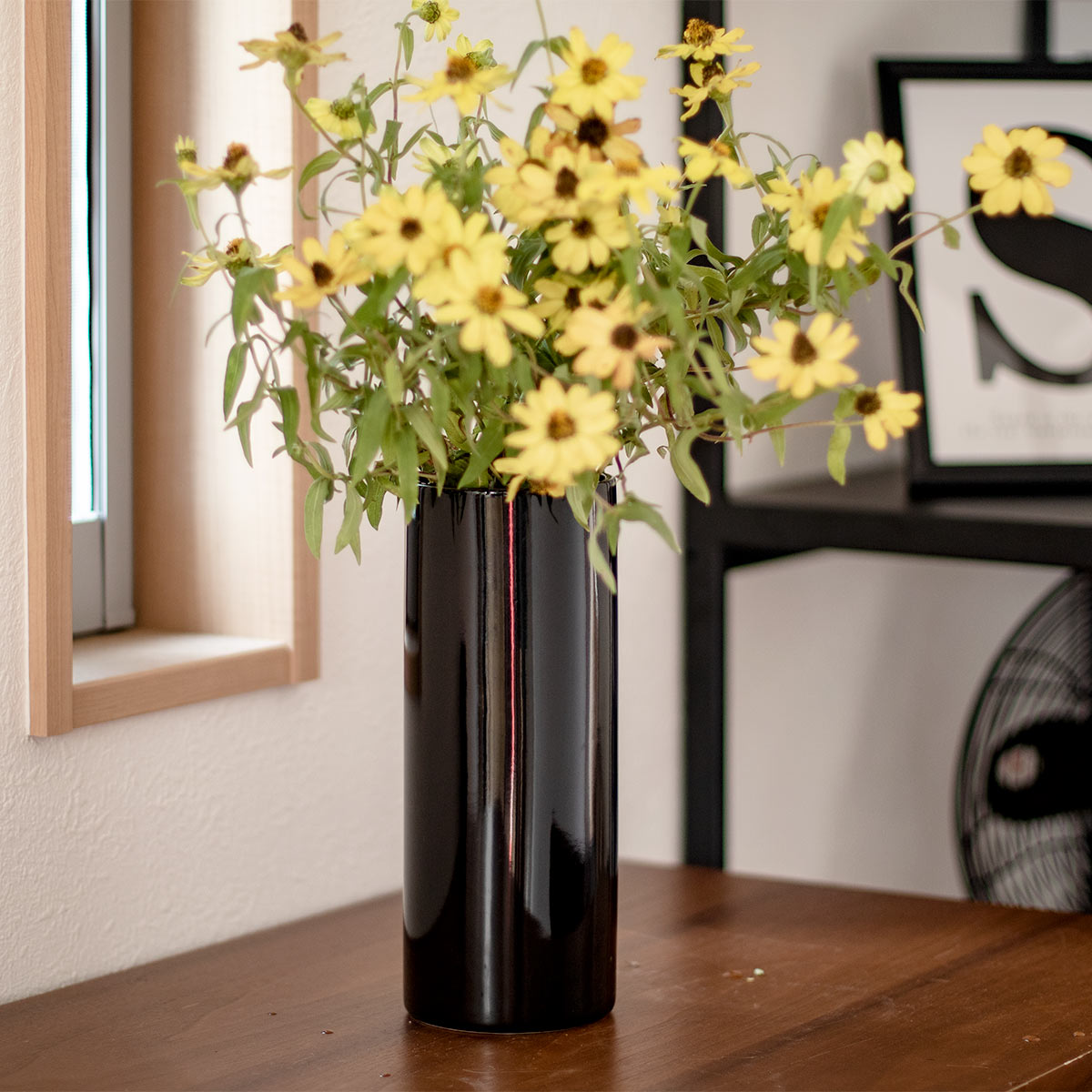 花瓶 モノトーンフラワーベース 陶器 直径9×高さ24cm （ フラワー