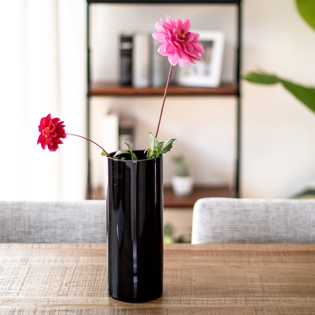 花瓶 モノトーンフラワーベース 陶器 直径7×高さ18cm （ フラワー