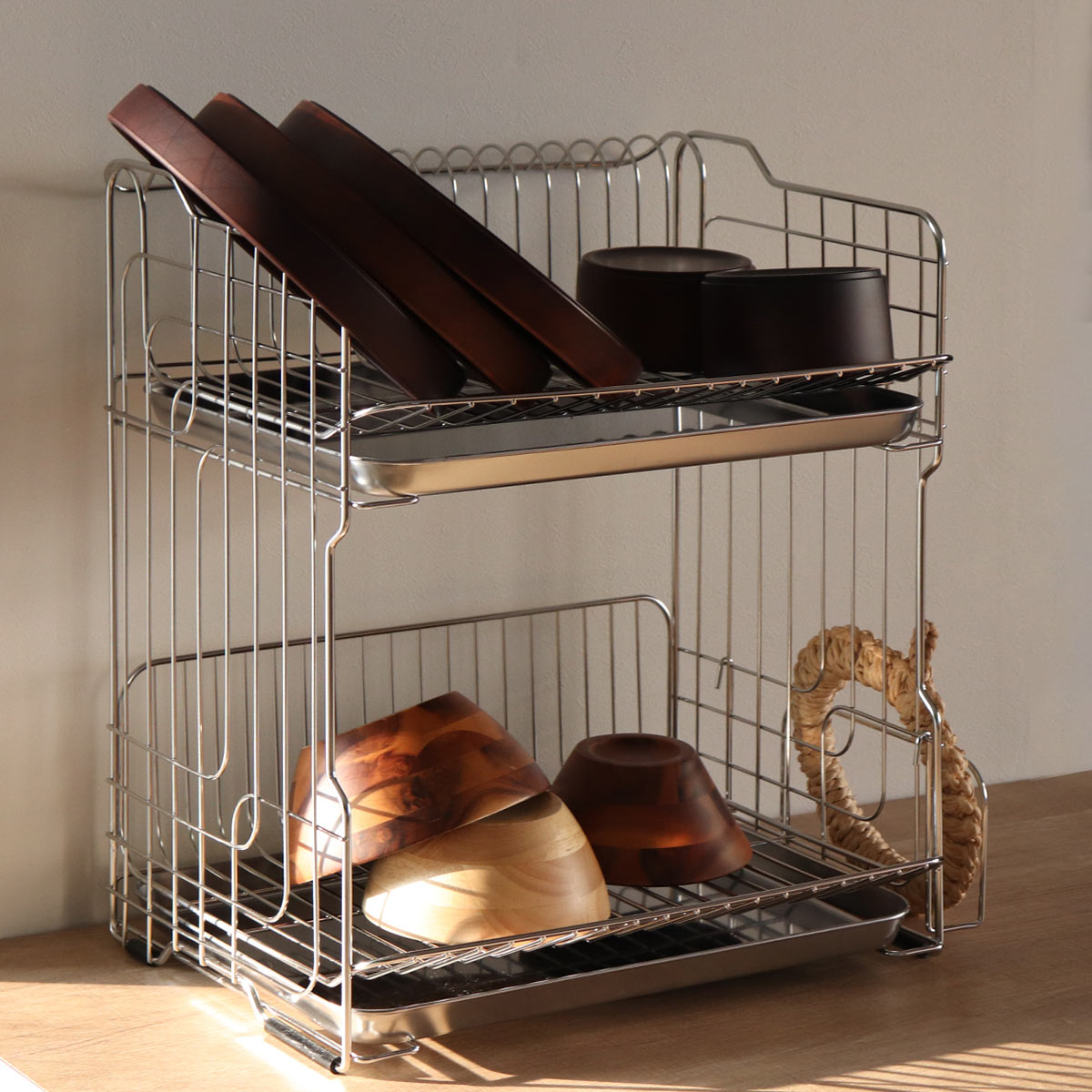 大木製作所 水切りラック 幅41cm 2段 （ まな板立て付き 日本製