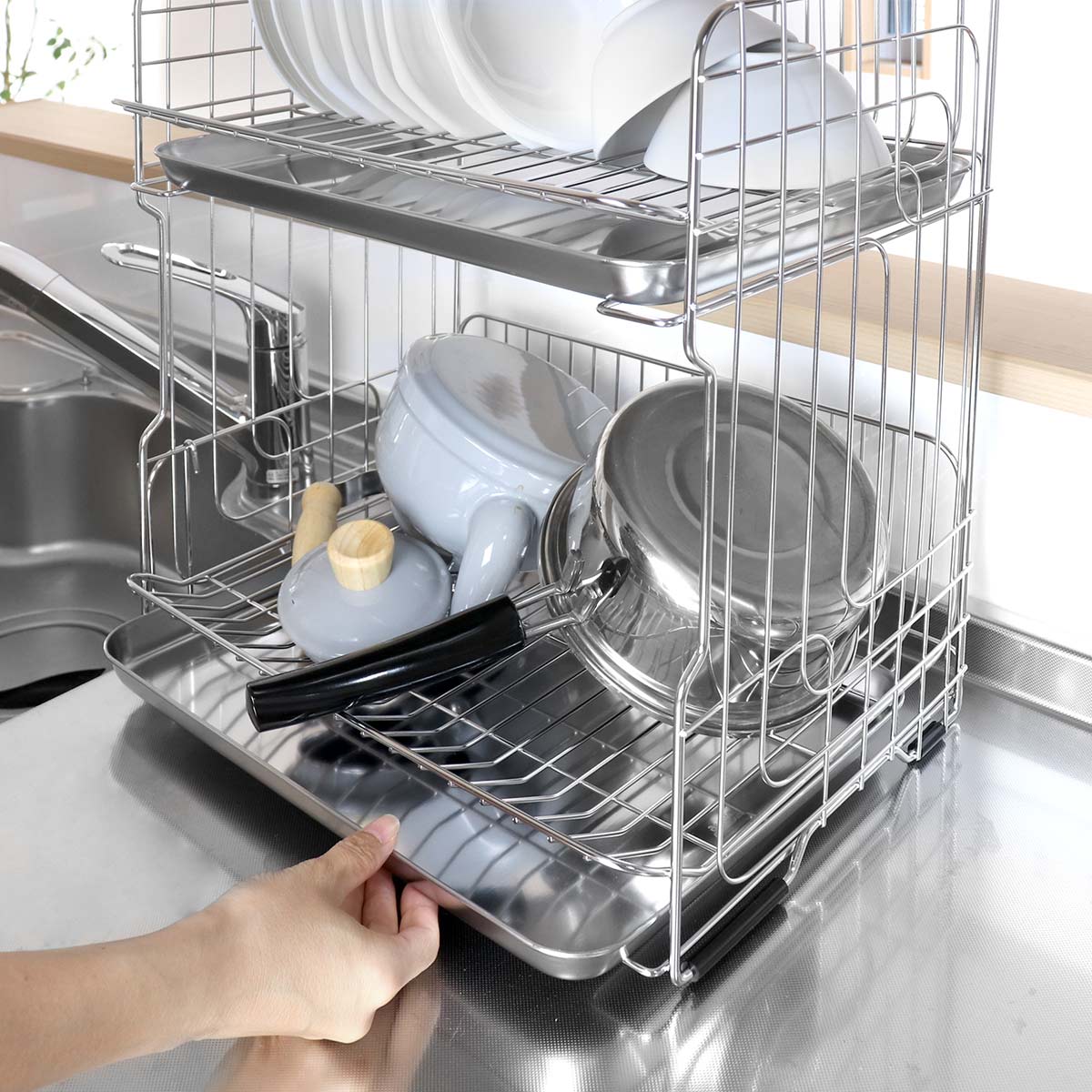 大木製作所 水切りラック 幅41cm 2段 （ まな板立て付き 日本製