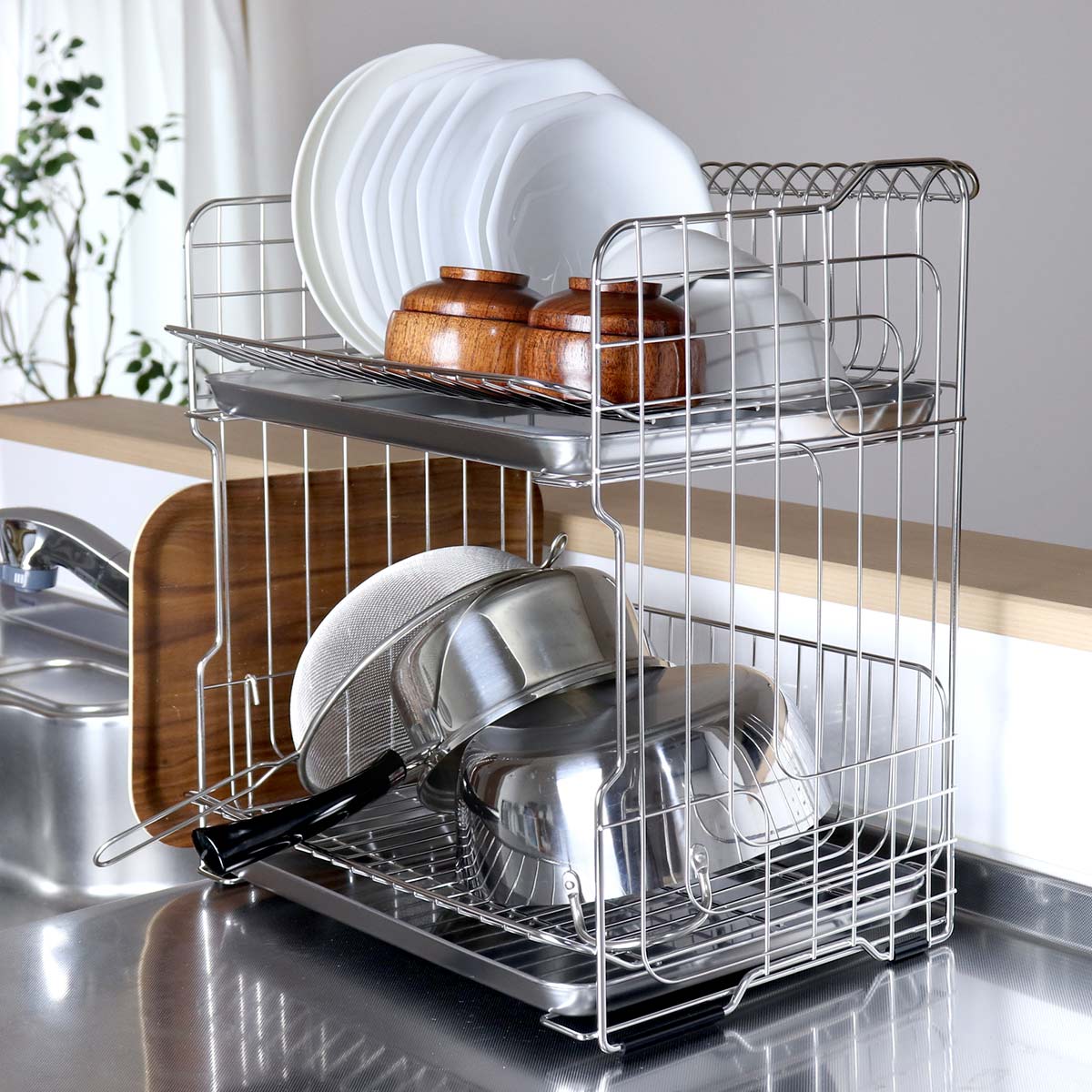 大木製作所 水切りラック 幅41cm 2段 （ まな板立て付き 日本製