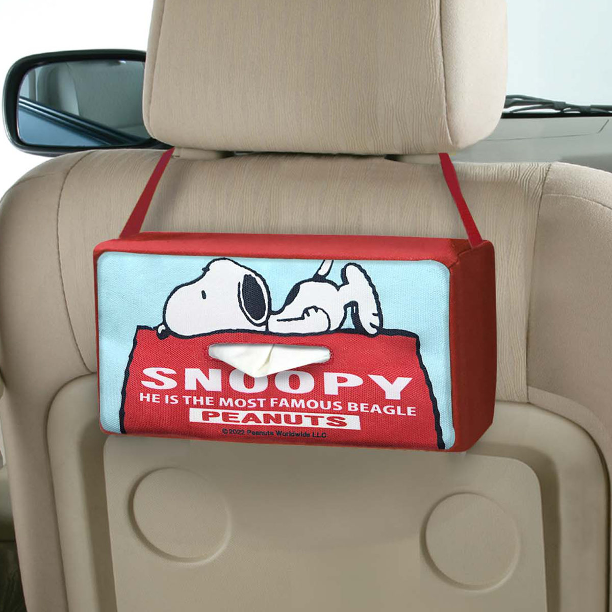 ティッシュケース スヌーピー 吊り下げ レッド （ キャラクター グッズ SNOOPY PEANUTS 車載 ティッシュ ）