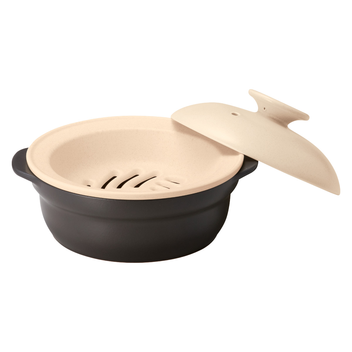 送料込み　土鍋取っ手付き 日常茶飯器 黒 7.5号 持ち手なし 浅型土鍋 24cm すき焼き鍋 宝