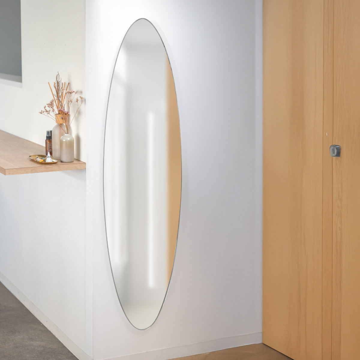 塩川光明堂 ミラー 壁掛け ウォールミラー 40×145cm オーバル （ 鏡