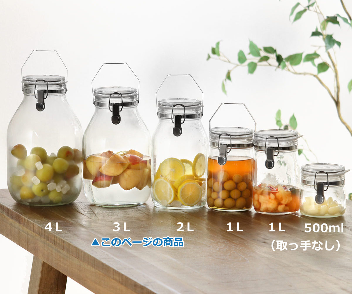 イマンオデット密封瓶３個セット陶器 果実酒びん 3L 取手付密封びん セラーメイト （ 日本製 ガラス 密閉