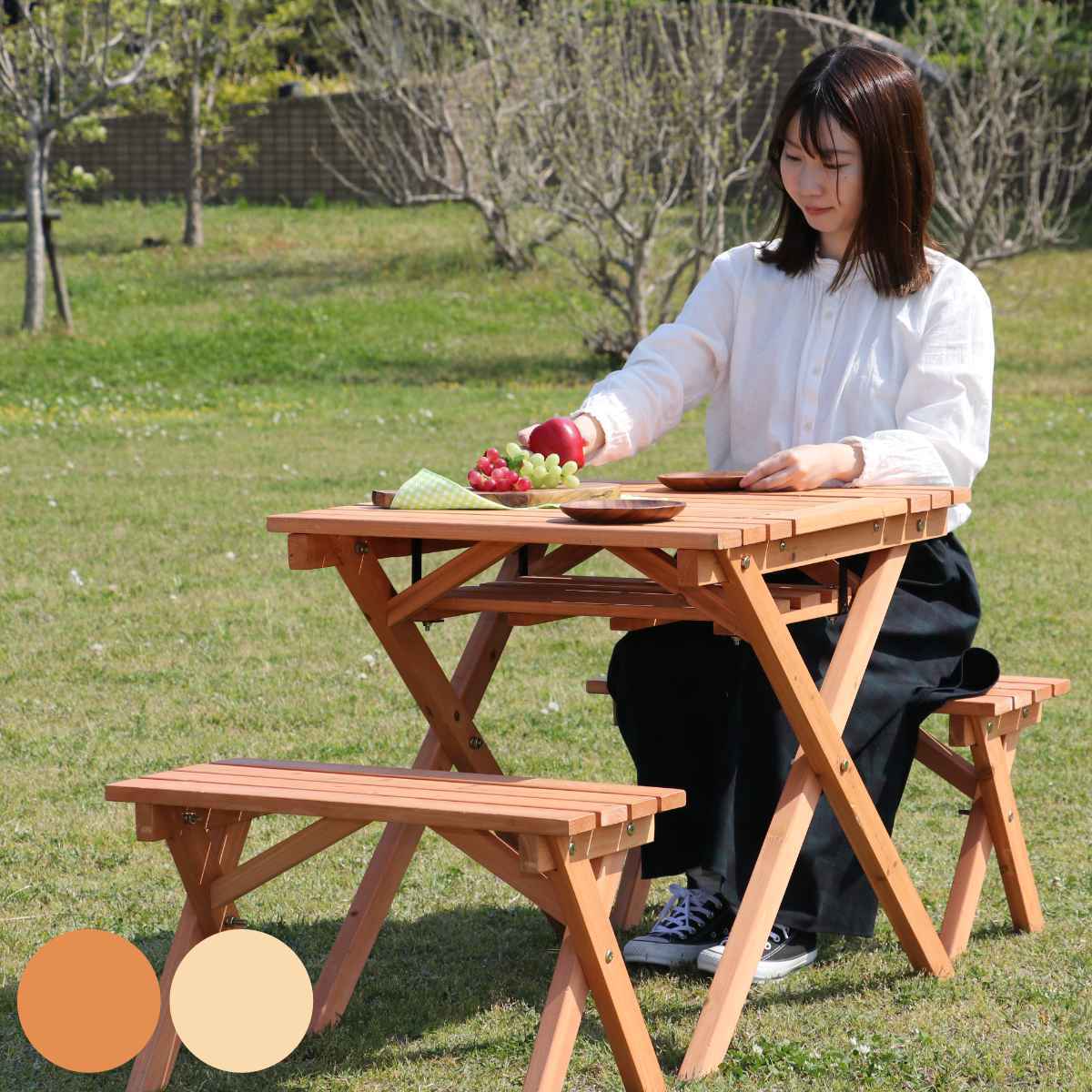 不二貿易（Fuji Boeki） ガーデンテーブル 杉材BBQテーブル＆ベンチ 