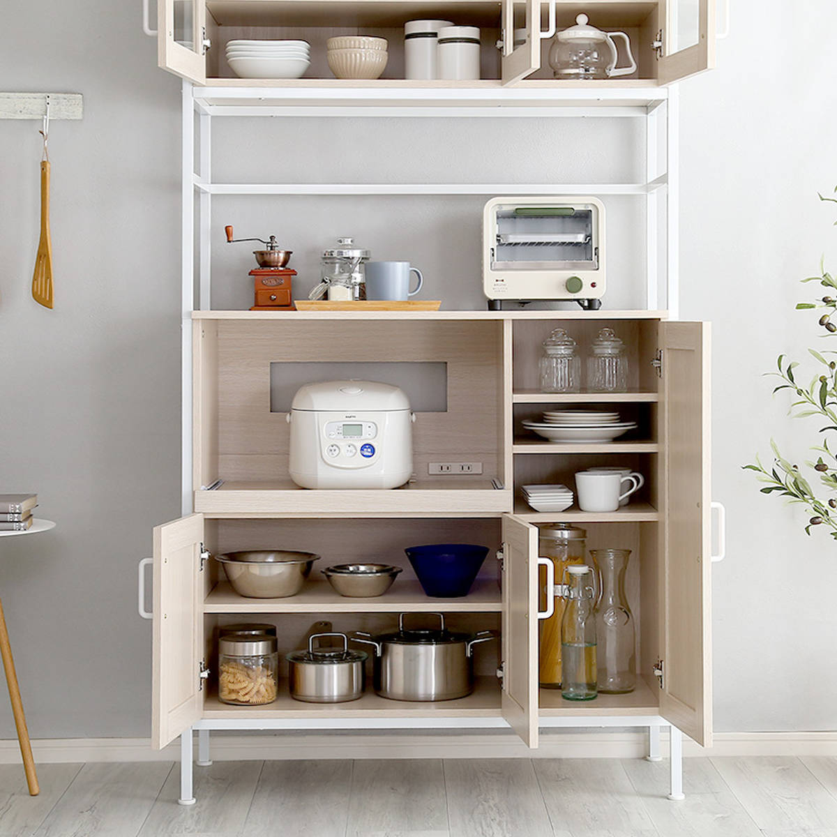 ホームテイスト（HOME taste） 食器棚 幅93.5cm ワイド ハイタイプ