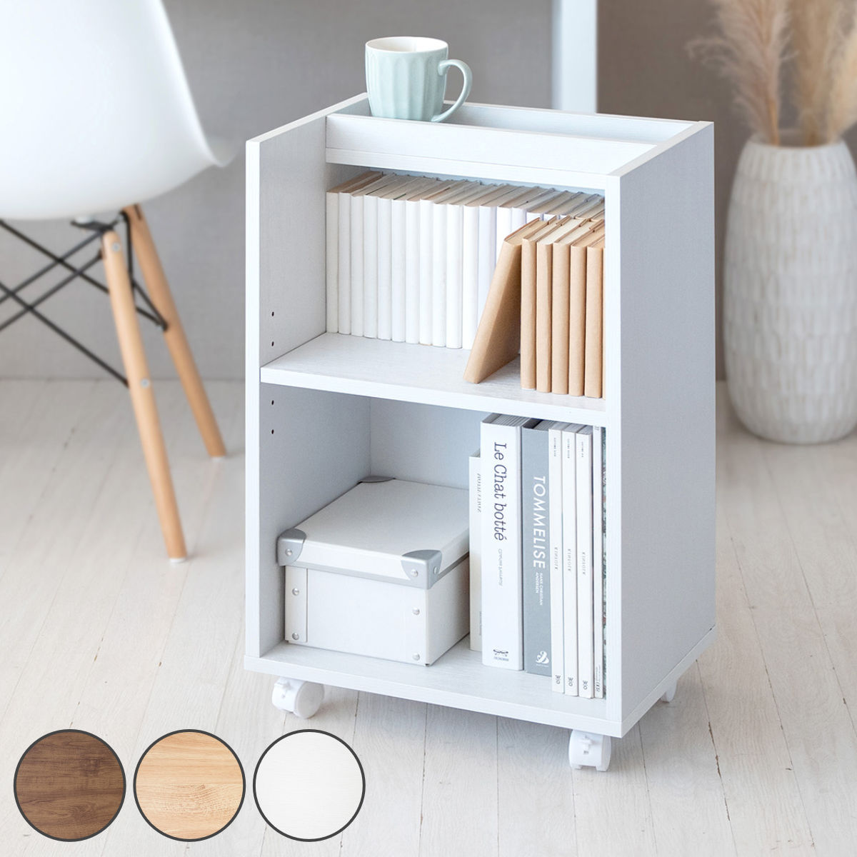 宮武製作所 サイドラック 2段 木目調 キャスター付 幅40cm （ デスク