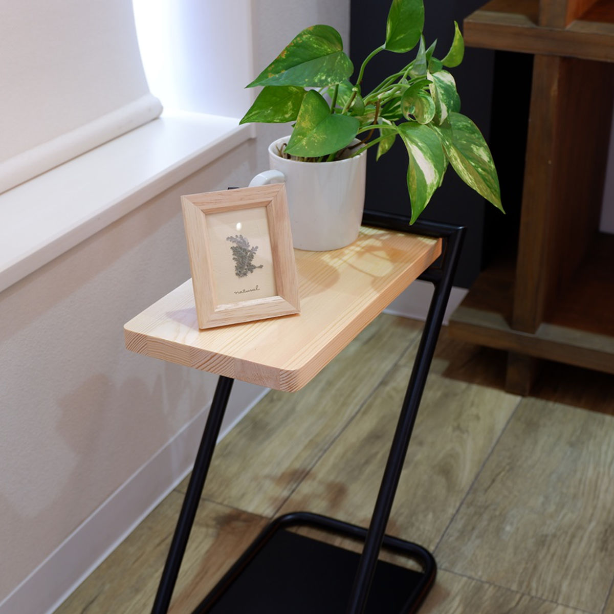 東谷 サイドテーブル 天然木天板 アイアン脚 ロータイプ 幅31cm