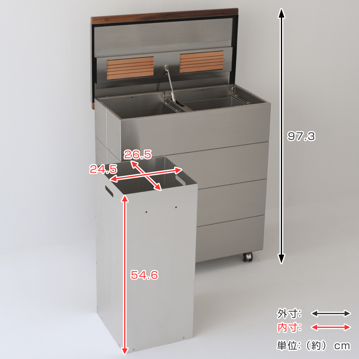 ゴミ箱 90L CUBOID ダブルステンレス...の詳細画像5