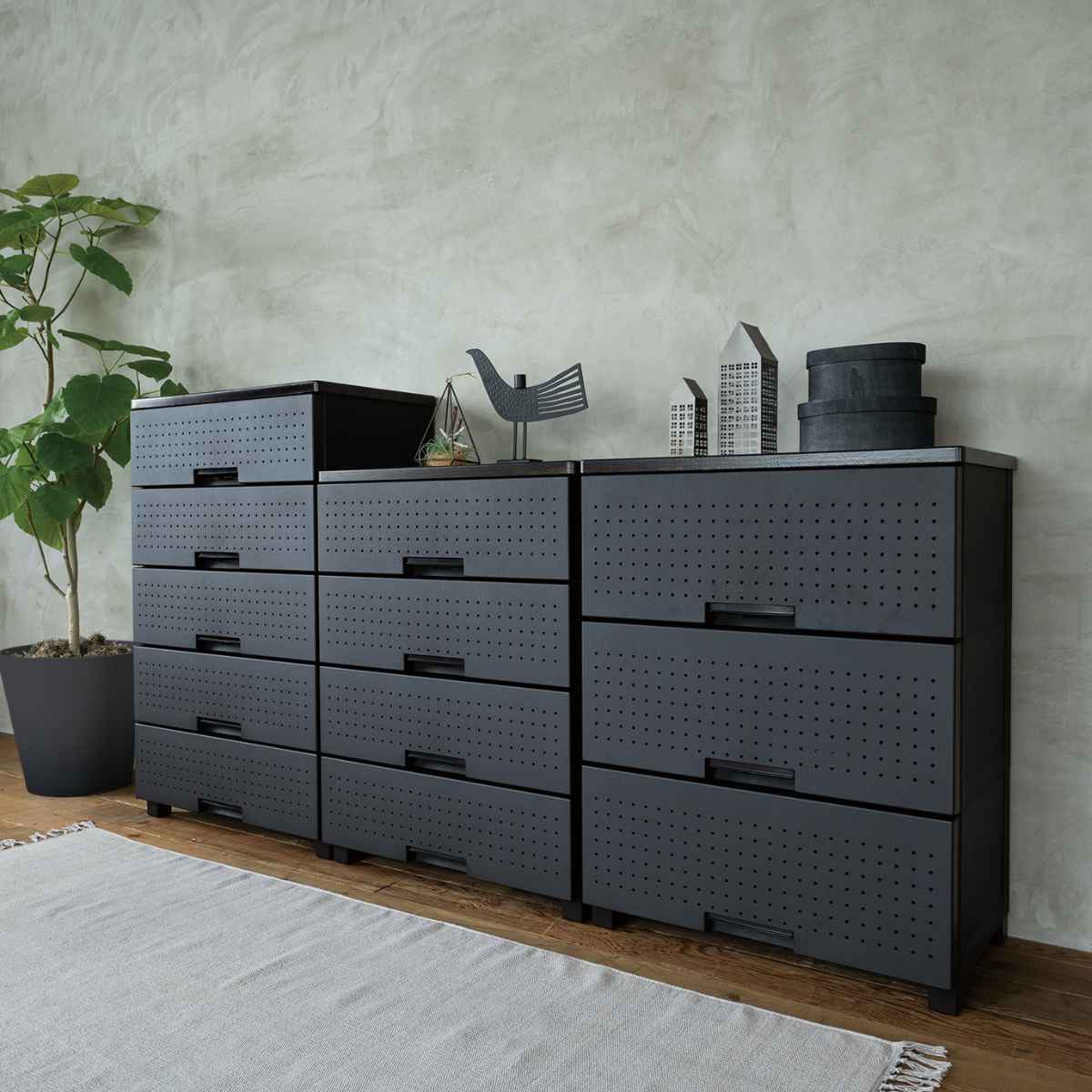 限定値下げ4月28日までブラウンとブラックの6段チェスト Fits チェスト フィッツプラス デコ 4段 幅65×奥行41×高さ85cm （ 収納