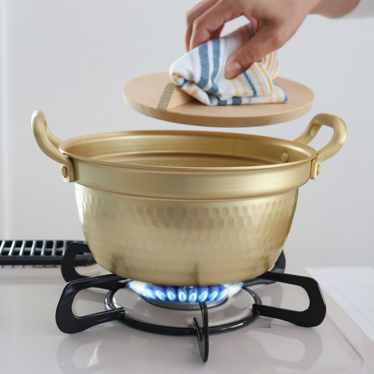 北陸アルミニウム 両手鍋 18.5cm 小伝具 アルミ段付鍋 木蓋付 日本製