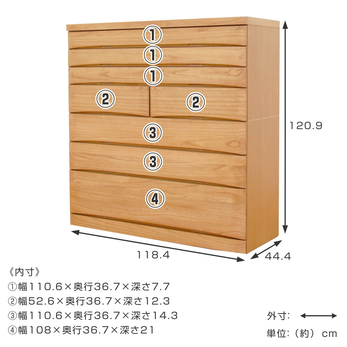 総桐チェスト 7段 日本製 たんす 桐蔵 約幅118cm （ 開梱設置 チェスト 総桐 桐 タンス 箪笥 桐箪笥 完成品 ）_5