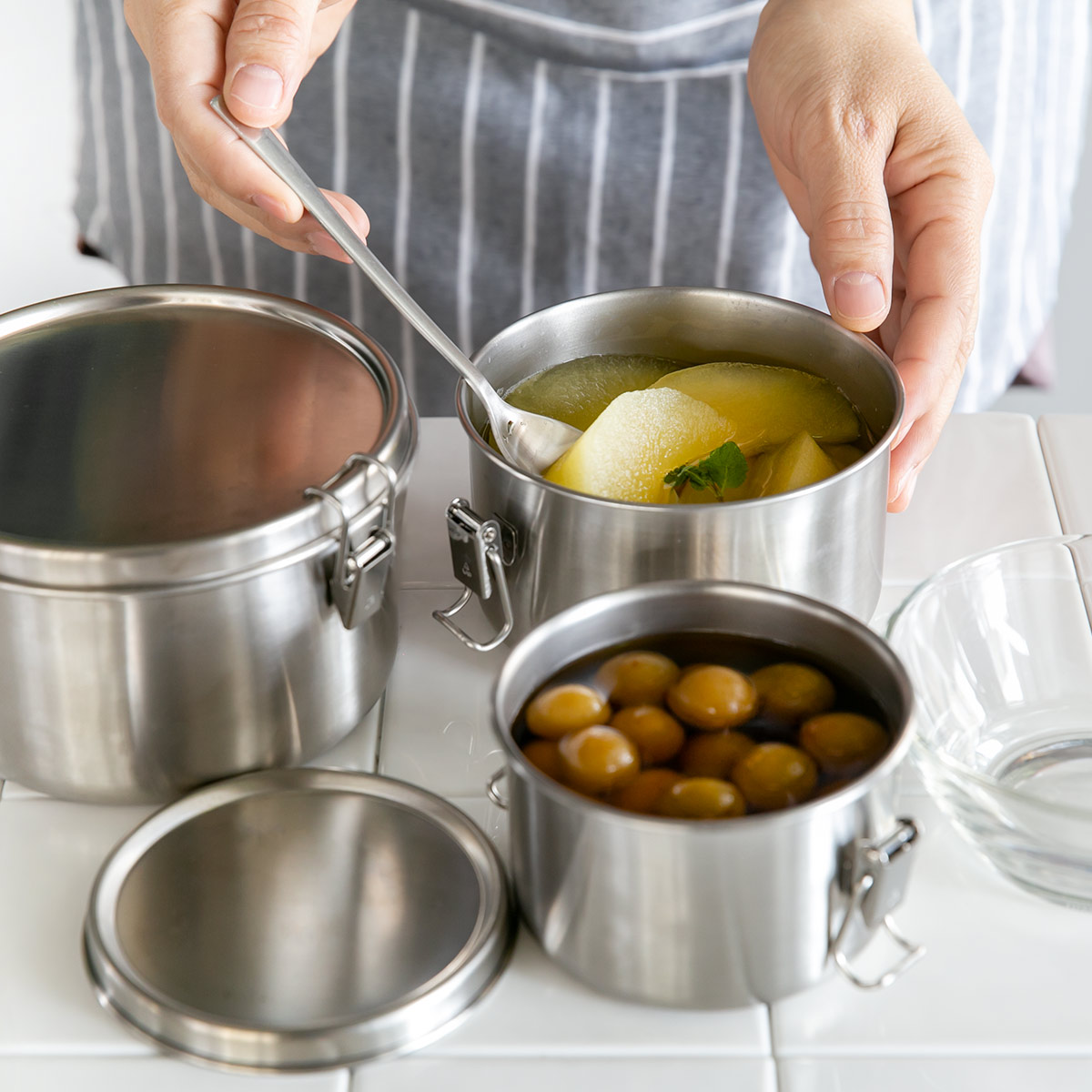 工房アイザワ 特典付き 保存容器 400ml UTILE 丸容器深型 止金付き S